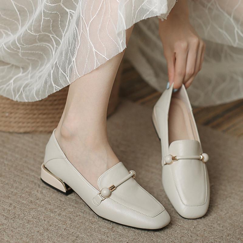 loafers new spring and summer soft leather French shoes versatile one-pedal British style thick heel single shoes women