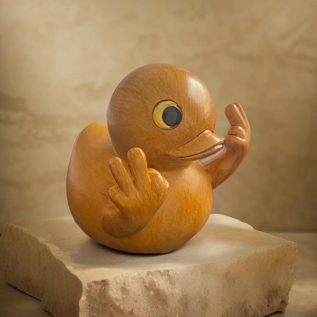 Artistic Wooden Pattern Duck Sculpture Crafted From Resin For Home Decor And Ideas Gift