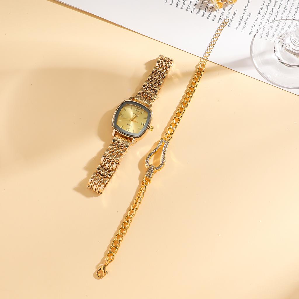 2-piece Set of Fashionable New Niche Square Roman Digital Quartz Watch with Bracelet Without Gift Box