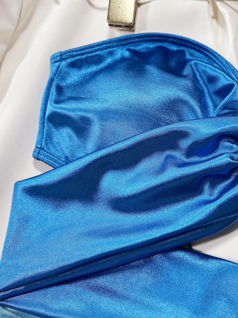 Traje de baño para mujer Contraste Sexy Recorte Espalda Lazo Bikini Tanga Ropa de playa brasileña Trajes de baño