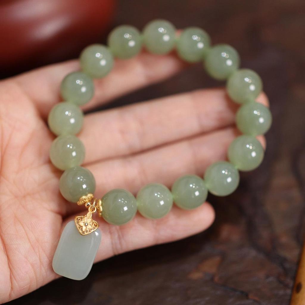 Trendy Retro Hetian Jade Beaded Bracelet for Women - Unique Gift for Mom