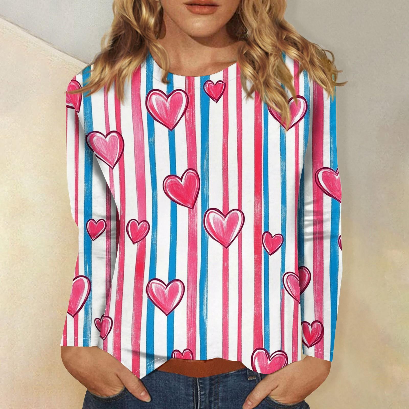 

Женская повседневная мода сексуальный удобный День святого Валентина принтованный круглый вырез длинный рукав топ L арбуз красный