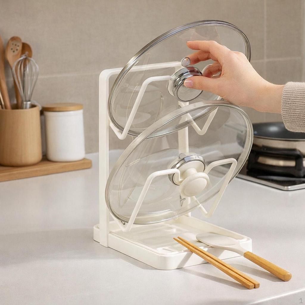 Cutting Board Holder Utensils Cover Rack Multifunctional with Tray Pot Lid for Countertop