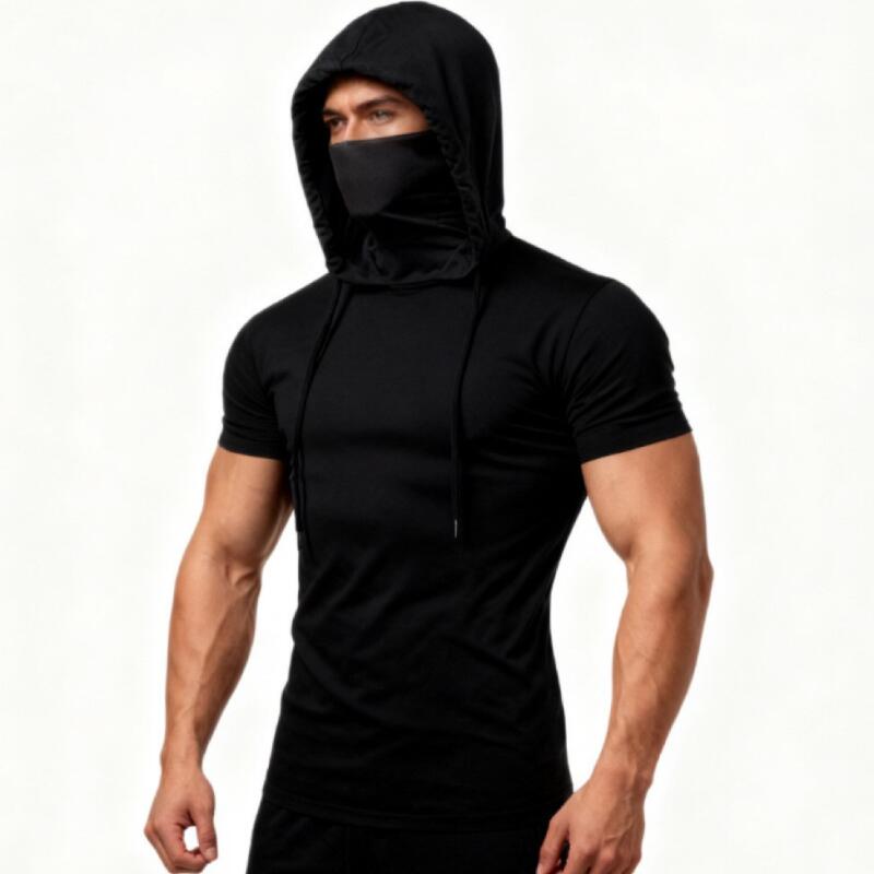 Letní pánské mikiny s kapucí, ležérní tričko s krátkým rukávem a volným střihem, jednobarevná lehká mikina, fitness prodyšné topy