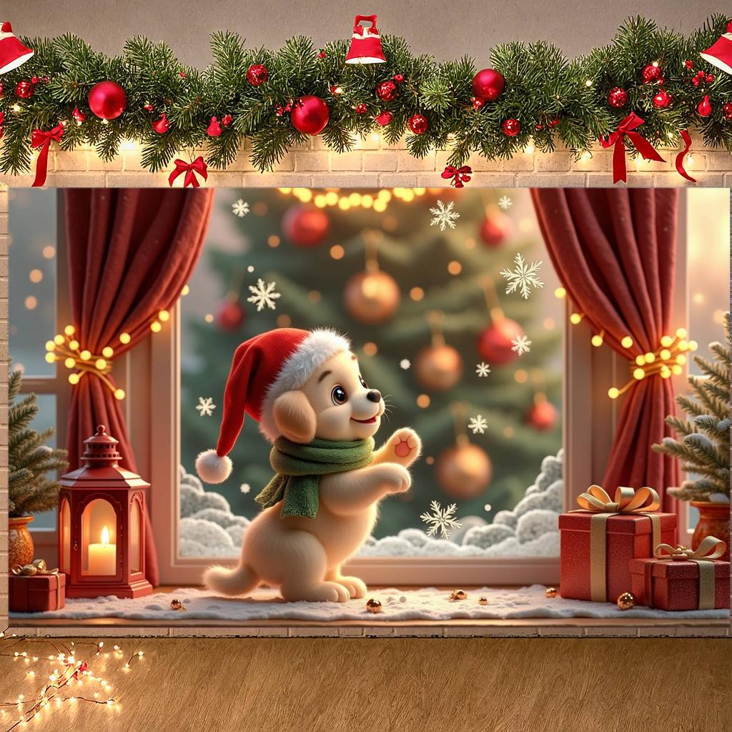 Christmas Banner Gift Box Pattern Christmas Party Banner Pet Christmas Banner Pet Theme For Home Decoration Holiday Celebration
