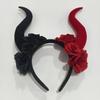 Gothic Red Black Flower Rose Headband Horn Hair Hoop Women Halloween Headband Party Costume Dress Up Carnival Hair Accessories
