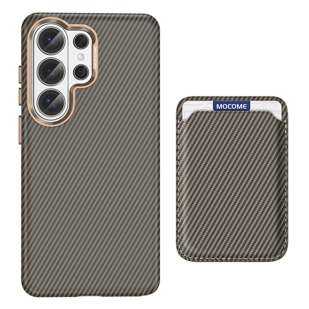 Carbon Fiber Pattern With Magnetic Card Bag Phone Case for Samsung S26 Ultra S2 S24 Shockproof Wireless Charging Cover Galaxy S26 Ultra