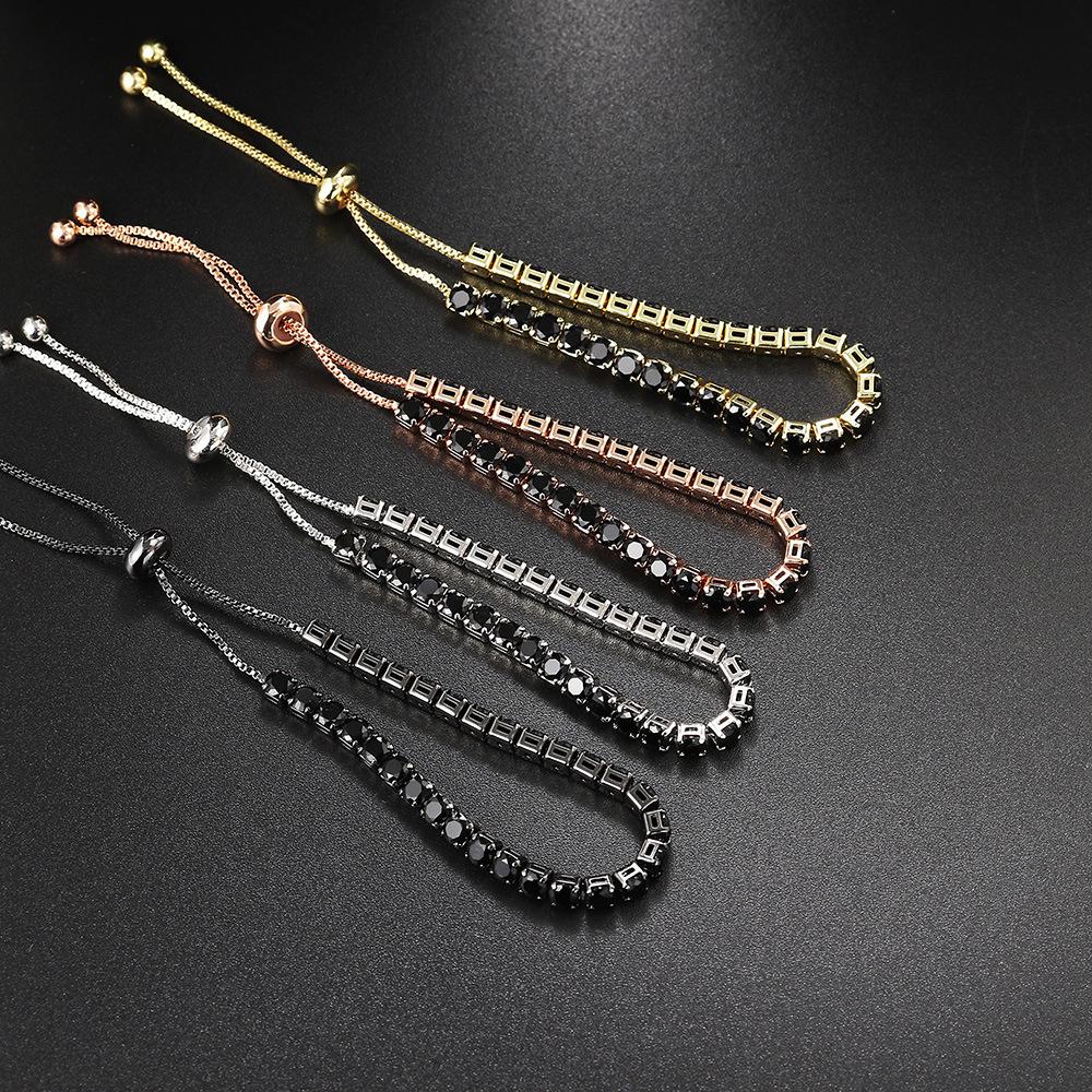 Hip Hop Full Diamond Black Zircon Tennis Bracelet For Men And Women, Round Rectangle Bracelet