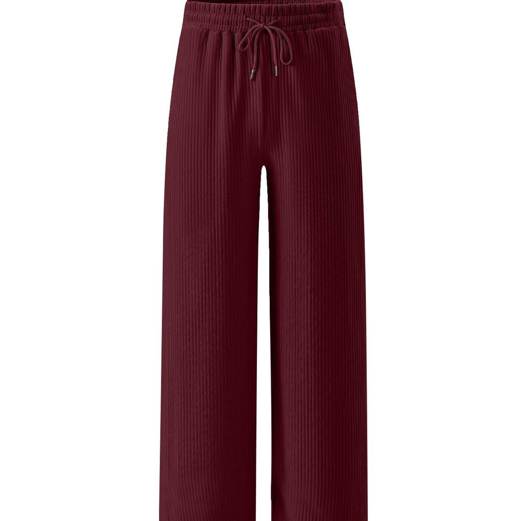 Spring and autumn wide-leg men's pants, casual loose jacquard striped pit strips, drawstring straight trousers, men