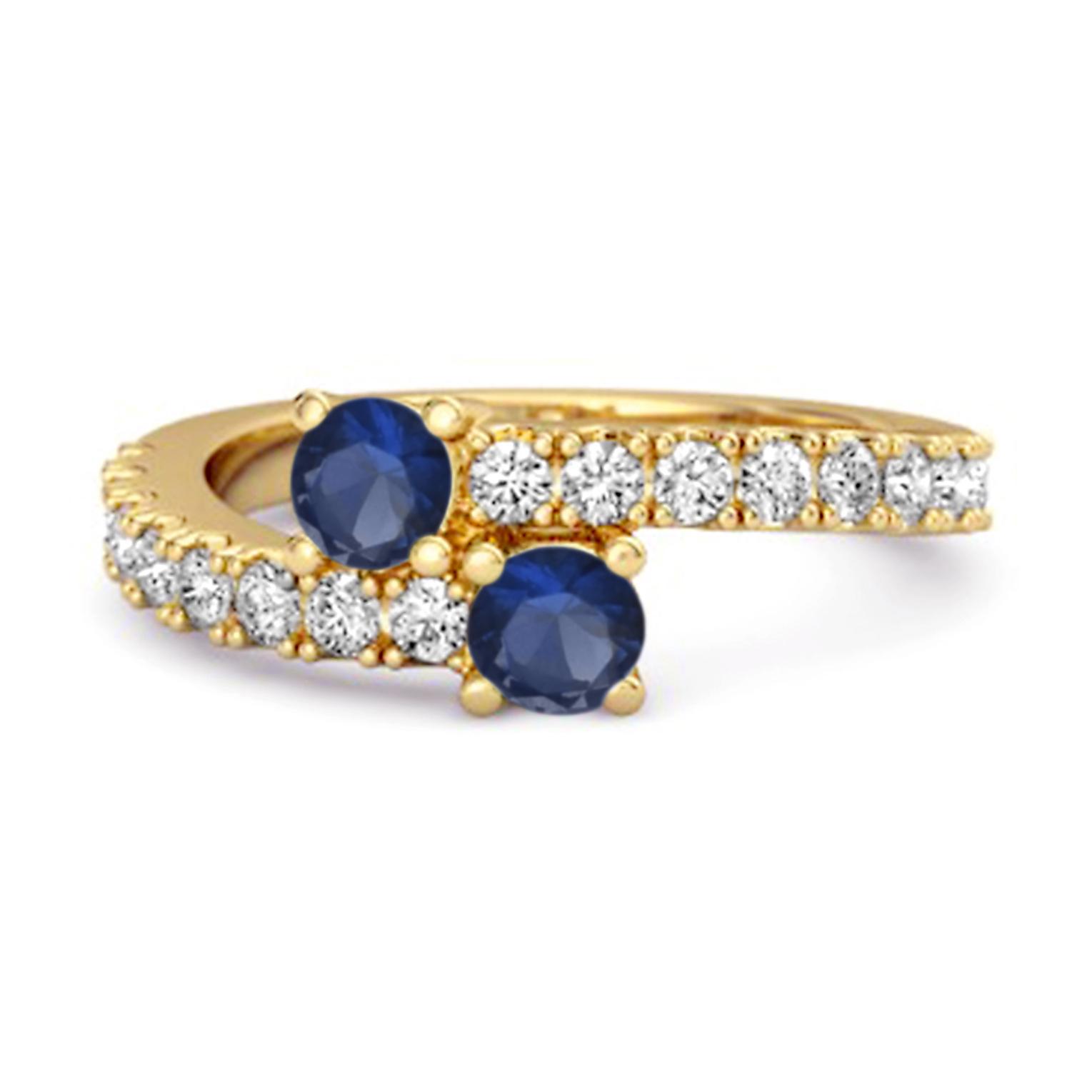 Blue Sapphire Bypass Ring - 925 Sterling Silver Gold Vermeil 8.5