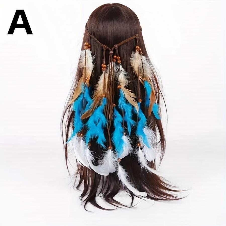 1pc ethnic style sparkles feather hair tie feather headband unique and individual colorful multi-color feather hair accessory