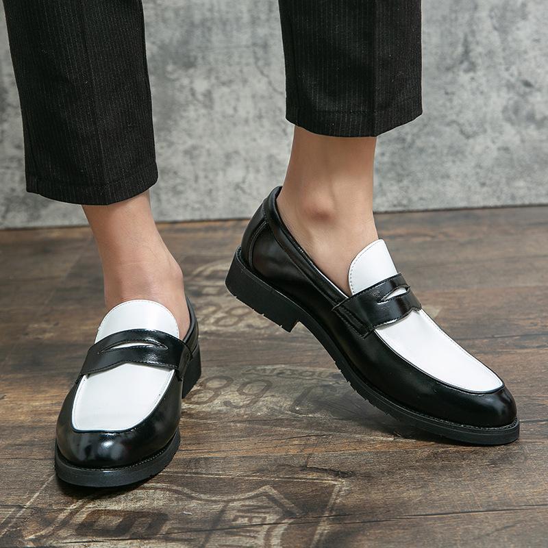 Mocassini da Uomo Lusso Colorblock Bianco e Nero Slip-On Stile Classico Scarpe Casual in Pelle Suola Spessa Mocassino