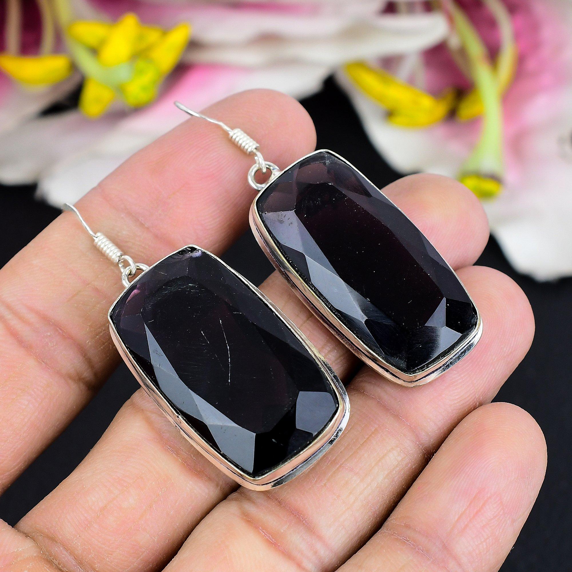 

Black Spinel Gemstone Handmade 925 Sterling Silver Jewelry Earring 2.17 KG-1756