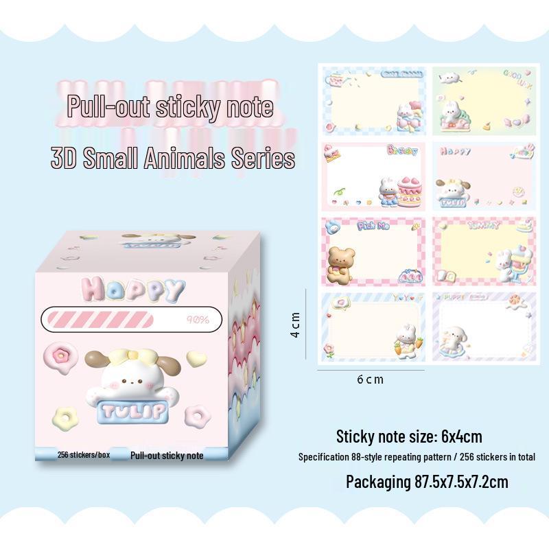Capybara Cartoon Sticky Notes - Tearable, Adhesive, Reusable Memo Stickers for Students 256 Notes/Box