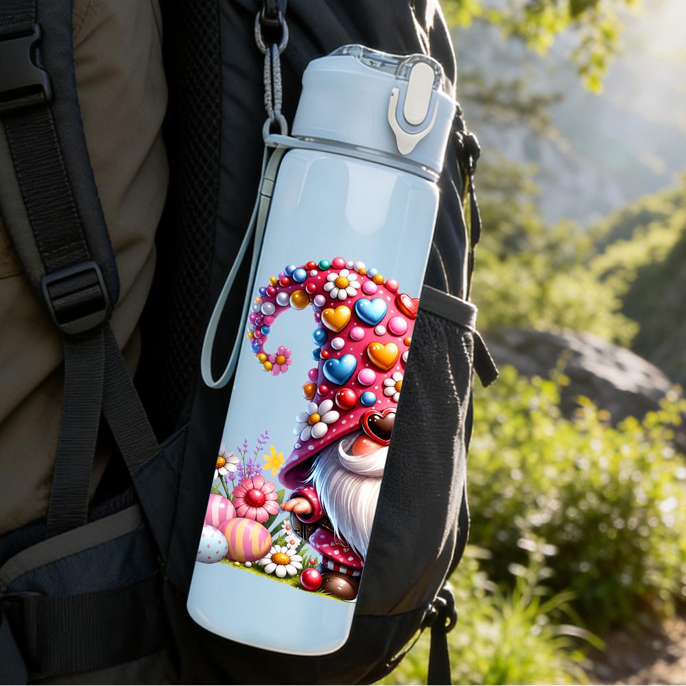 1PC Colorful Garden Gnome Graphic,750ml Color Plastic Sports Water Bottle,Leakproof Flip Straw Lid,Suitable for Sports Office Home Use