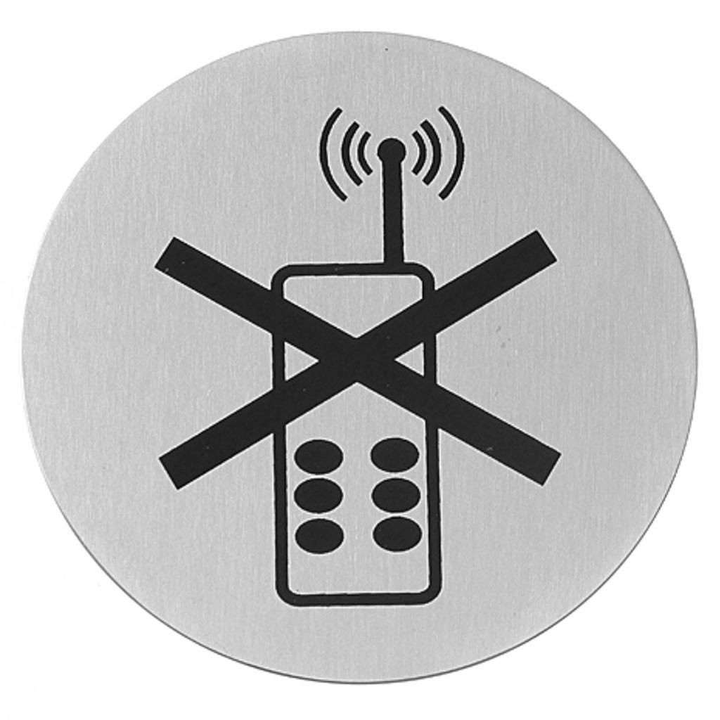 Self-adhesive Information Sign PROHIBITED FROM USE OF PHONES, Stainless Steel, Diameter 75mm, Hendi 663653