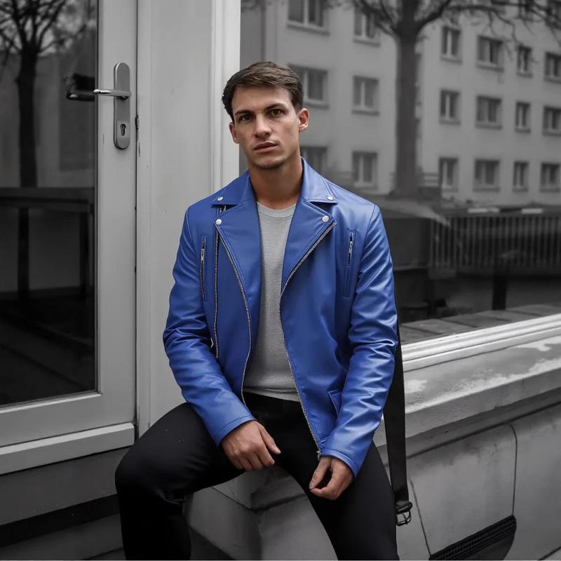 European and American slim-fit men's leather jacket casual locomotive jacket locomotive jacket American retro PU leather jacket