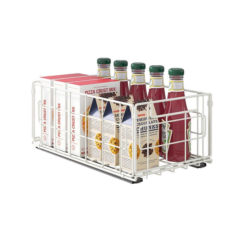 Kitchen deep cabinet drawer pull basket multi-functional non-punching household drawer rack foldable pull-out rack