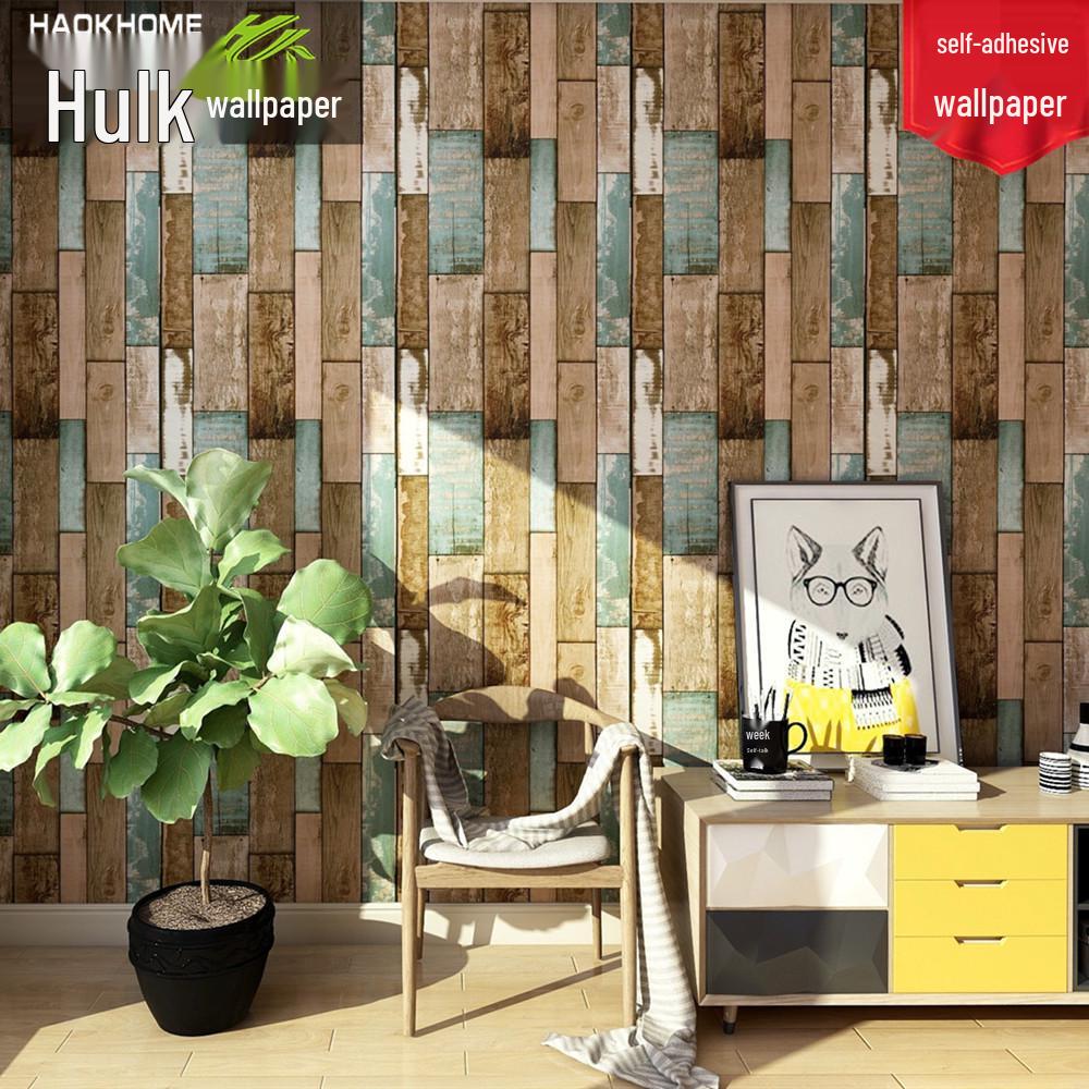Industrial Retro Faux Wood Grain Self-Adhesive Wallpaper with PVC Backing