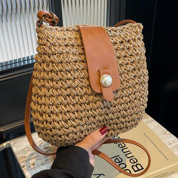 

2025 Women s Popular Woven Crossbody Bucket Bag - Travel Beach Straw Shoulder Bag for Summer