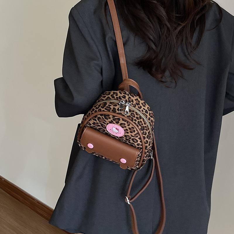 Maillard retro leopard print backpack bag women's new trendy fashion student style small backpack cartoon schoolbag
