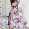 Women's Summer Leaf Floral Printed V-Neck Long Dress Dress