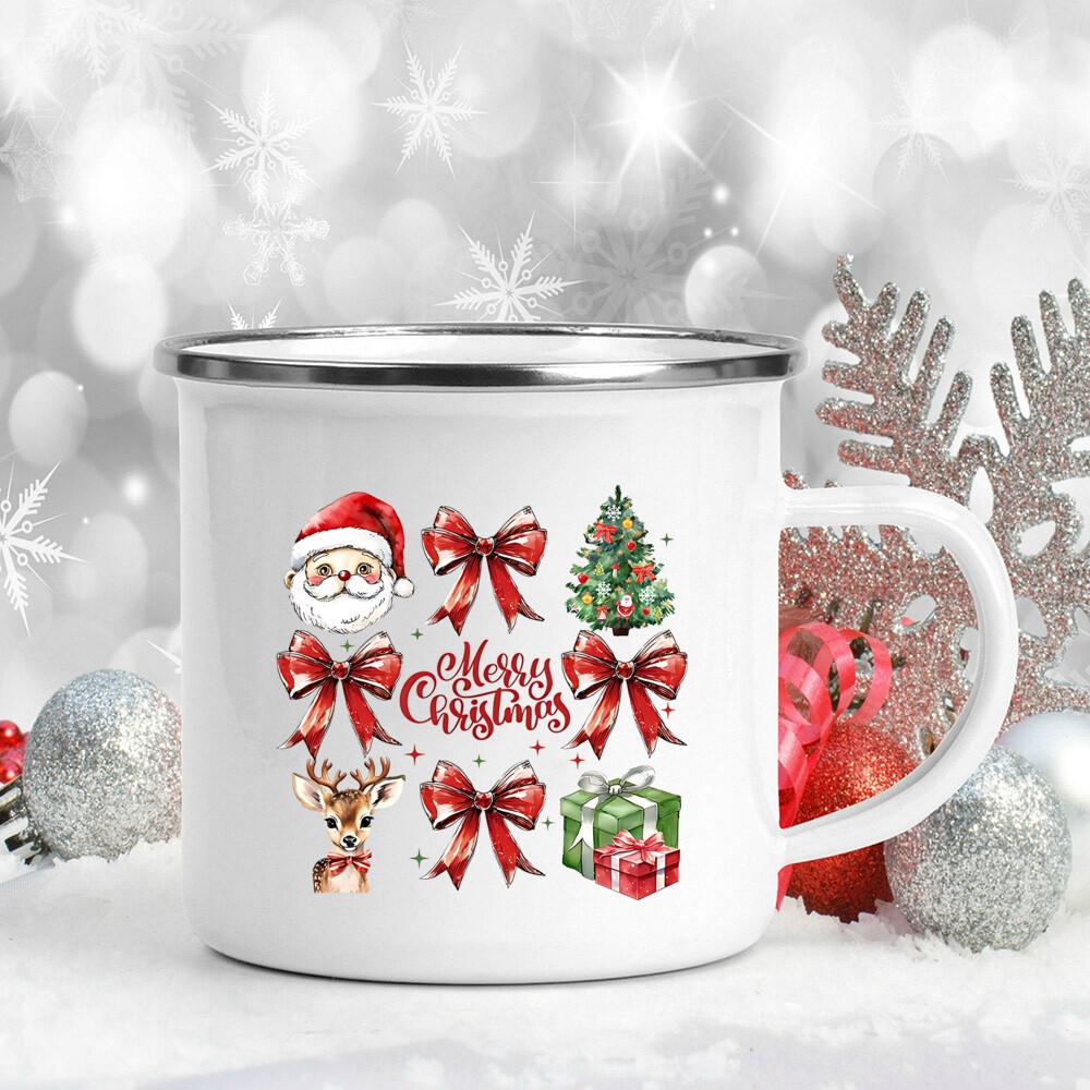 Christmas Bow Pattern Printed Hot Chocolate Mug Juice Mugs Christmas Party Drink Tea Wine Beer Cups Xmas Holiday Gift