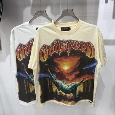 GODSPEED Vintage Letter Print Loose Fit Crew Neck Short Sleeve T-Shirt Men Casual Streetwear
