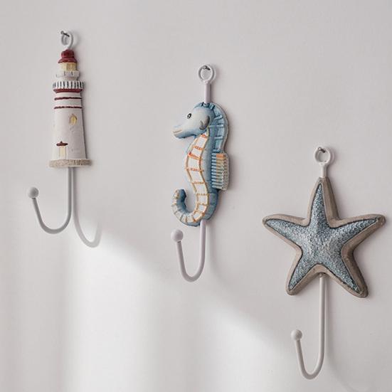 Wooden Wall Hook, Mediterranean Style Decorative Coat Hook, Sturdy Durable Wall Hanger for Home Decor Keys Umbrellas Scarves