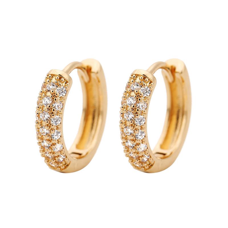 Luxury Colorful Micro Paved Zircon Geometric Triple Row Round Huggie Earrings Chic Fashion Jewelry For Women Elegant