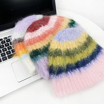 NEW Striped Beanie Autumn Winter Wool Soft Warm Knitted Cap Women SkullCap Hats Girls Y2K Knitted Hats Outdoor Ski Caps