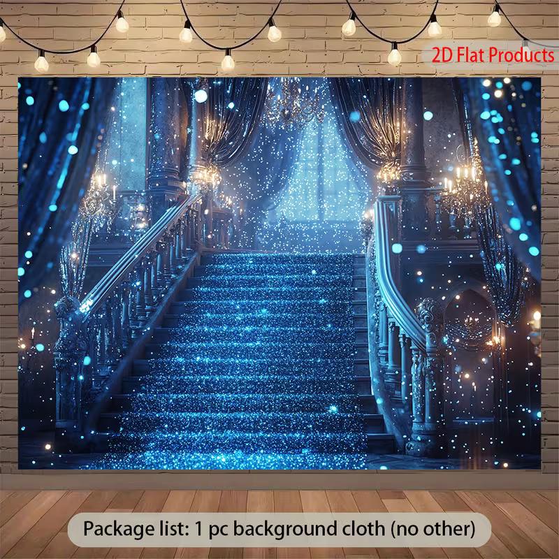 

2D Blue Sparkle Ballroom Stair Backdrop, Enchanted Castle Background for Live & Decoration 47.2x31.5inch/120*80cm