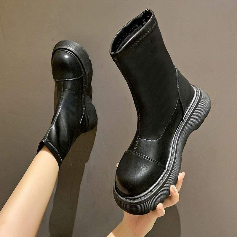 Damen Plus Baumwolle Martin Stiefel: Herbst/Winter 2025 - Schlankmachende Stiefeletten mit dicker Sohle in großen Größen 41-42