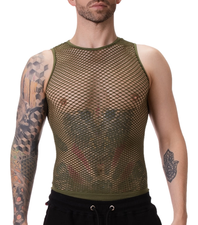 Stefano Kaki Mesh Tank Top - Barcode Berlin - Sexy T-shirt