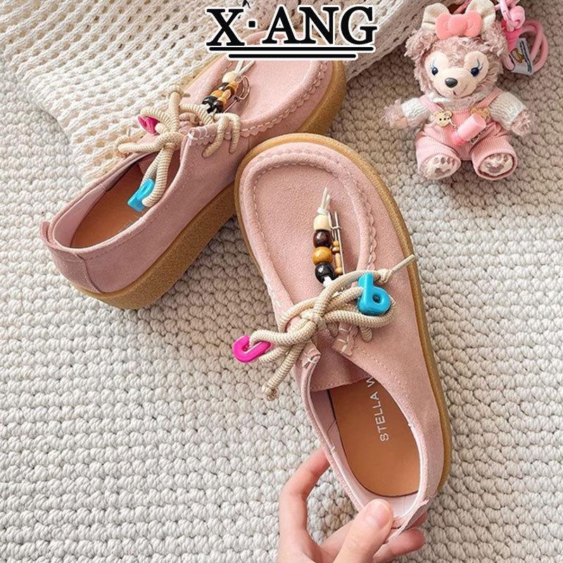 Cowhide version kangaroo shoes children all-inclusive platform spring and summer new retro casual loafer single shoes