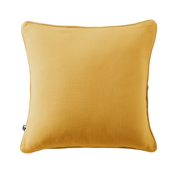 Coussin Déhoussable 45 X 45 Cm GAIA Safran – Gaze De Coton Avec Passepoil Élégant