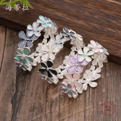 Enamel Color Irregular Flower Elastic Bracelet, Fashionable and Versatile Women's High-end Alloy Bracelet