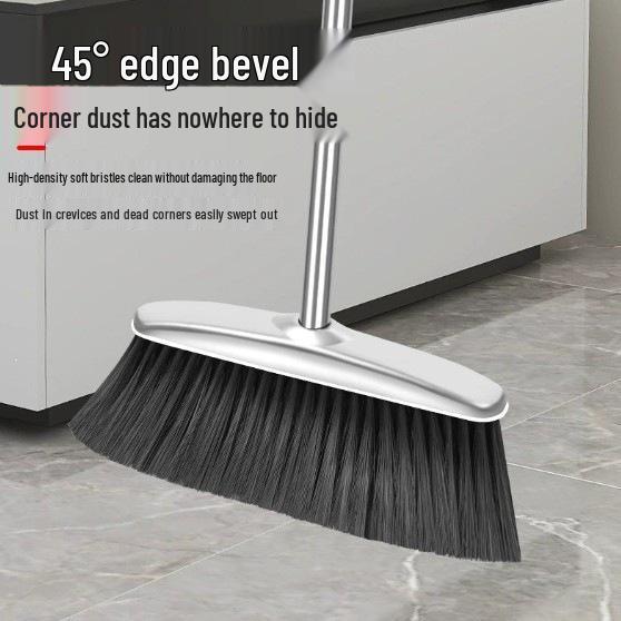 Stainless Steel Broom & Dustpan Set with Anti-fall Trash Scoop
