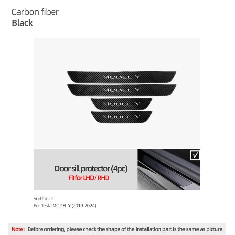 Carbon Fiber For Tesla Model Y -2024 Car Door Sill Panel Protector Trim Stickers Anti-scratch Accessories Tuning Decoration