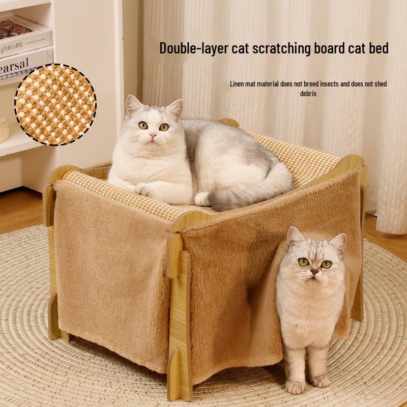 Multi-Level Wooden Cat Scratcher: Durable Sisal, Lint-Free, Stackable, Cat House with Claw Board