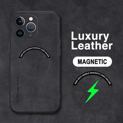 Kožené pouzdro Magnetic For Magsafe pro iPhone 15 14 Pro Max 14pro 12 13 Pro Max 11 Luxusní měkký kryt odolný proti nárazům s bezdrátovým nabíjením