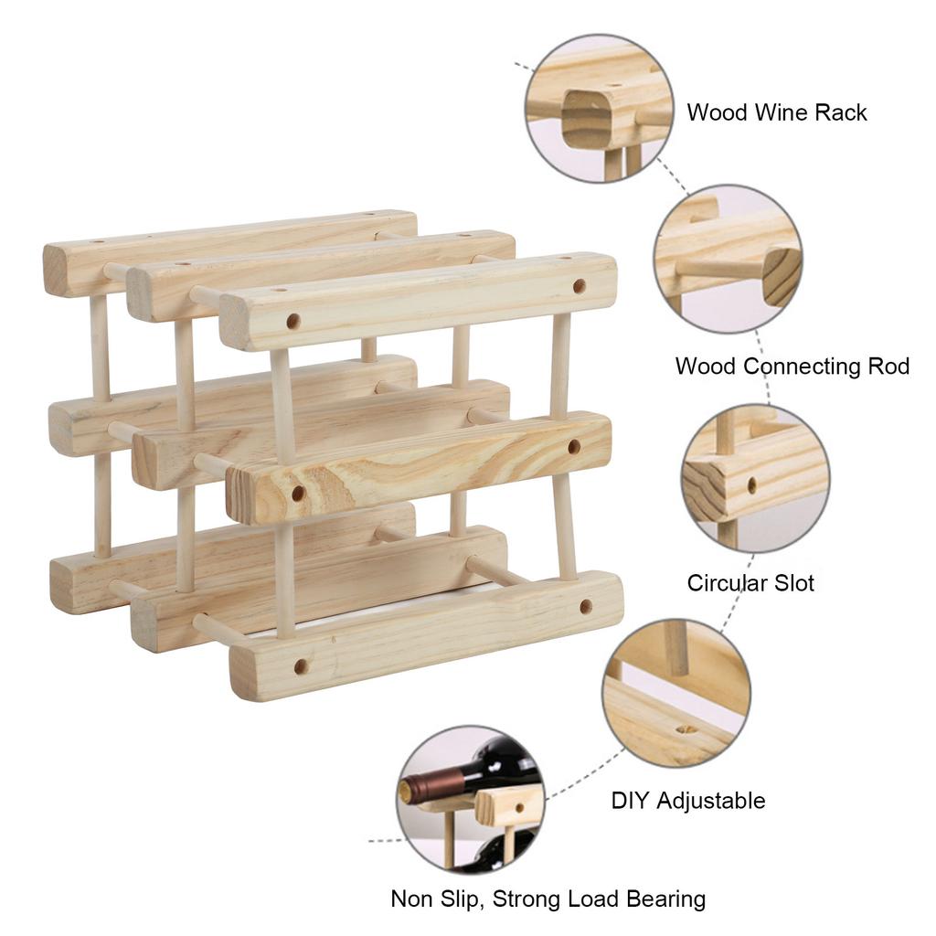 Wine Rack  Standing Wine Rack Wood Stackable Modular Wine Rack Wine Holder  Standing For Kitchen Bar Countertop 6 Bottle