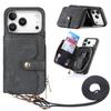 For iPhone 17 Pro PU Leather Phone Back Cover with Zipper Card Holder and Long Strap