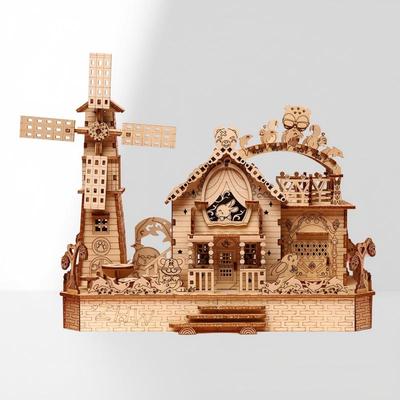Rotatable DIY 3D Wooden Music Box Puzzles Electric Zoo Animals Hut House Model Mechanical Kits Decor Toys Gifts for Kids