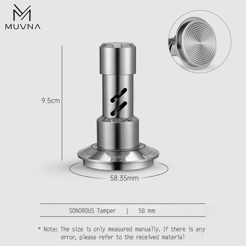 MUVNA V2 Pěchovadlo na espresso, Pěchovadlo na kávu s pružinou 30 liber, Nerezová ocel, Gravitačně adaptivní výška, Distributor, Nová sada