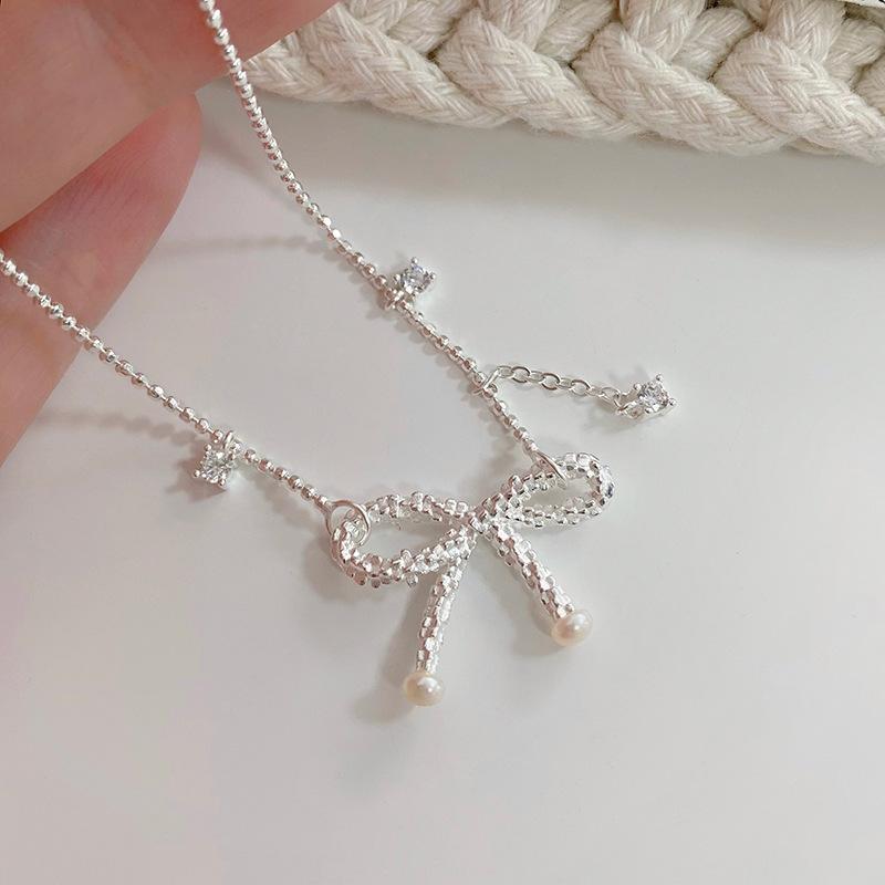 Bow Tie Tassel Necklace, Princess, Simple, Cute, Sweet, Fashionable Gift, Collarbone Chain