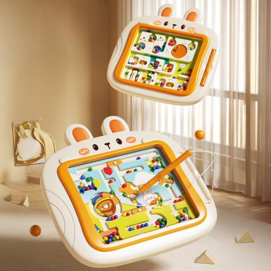 Rabbit Magnetic Bead Board Color Sorting Number Counting Maze Game Fine Motor Skills Beads Matching Kids Educational Preschool Learning Toy