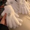 White Snowflake Knitted Wool Gloves for Women In Winter Warmth and Thick Hairy Students Riding Bicycles To Prevent Cold and Wind Break Fingers