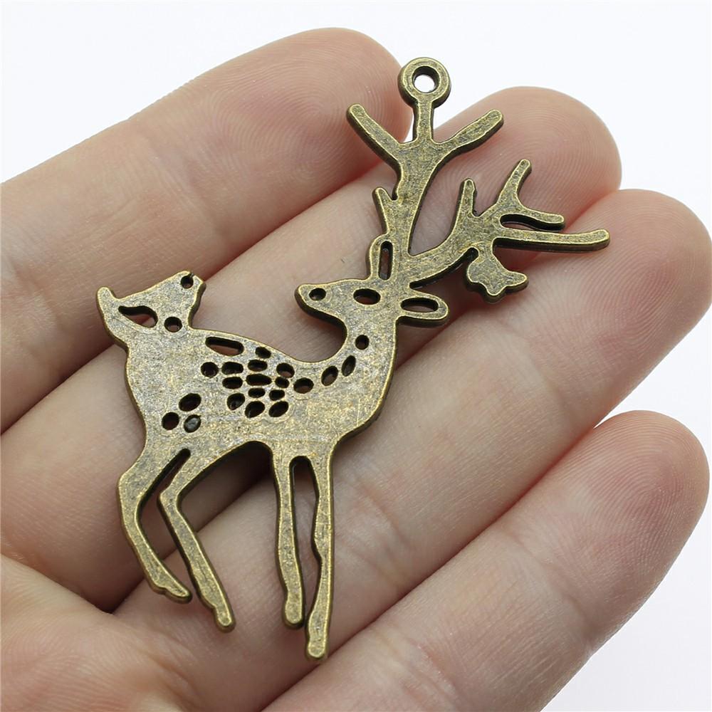 10pcs  Charms Christmas Deer Sika Antique Bronze Silver Color Pendants Making DIY Handmade Tibetan Silver Color Jewelry