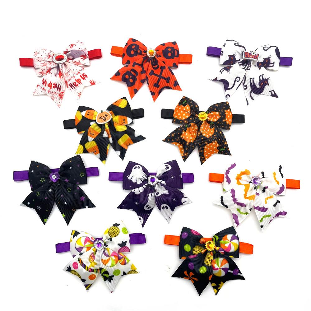 50/100pcs Halloween Pet Dog Bow Ties Adjustable Pumpkin Necktie Puppy Dog Cat Grooming Product Halloween Dog Cat Decoration Bows